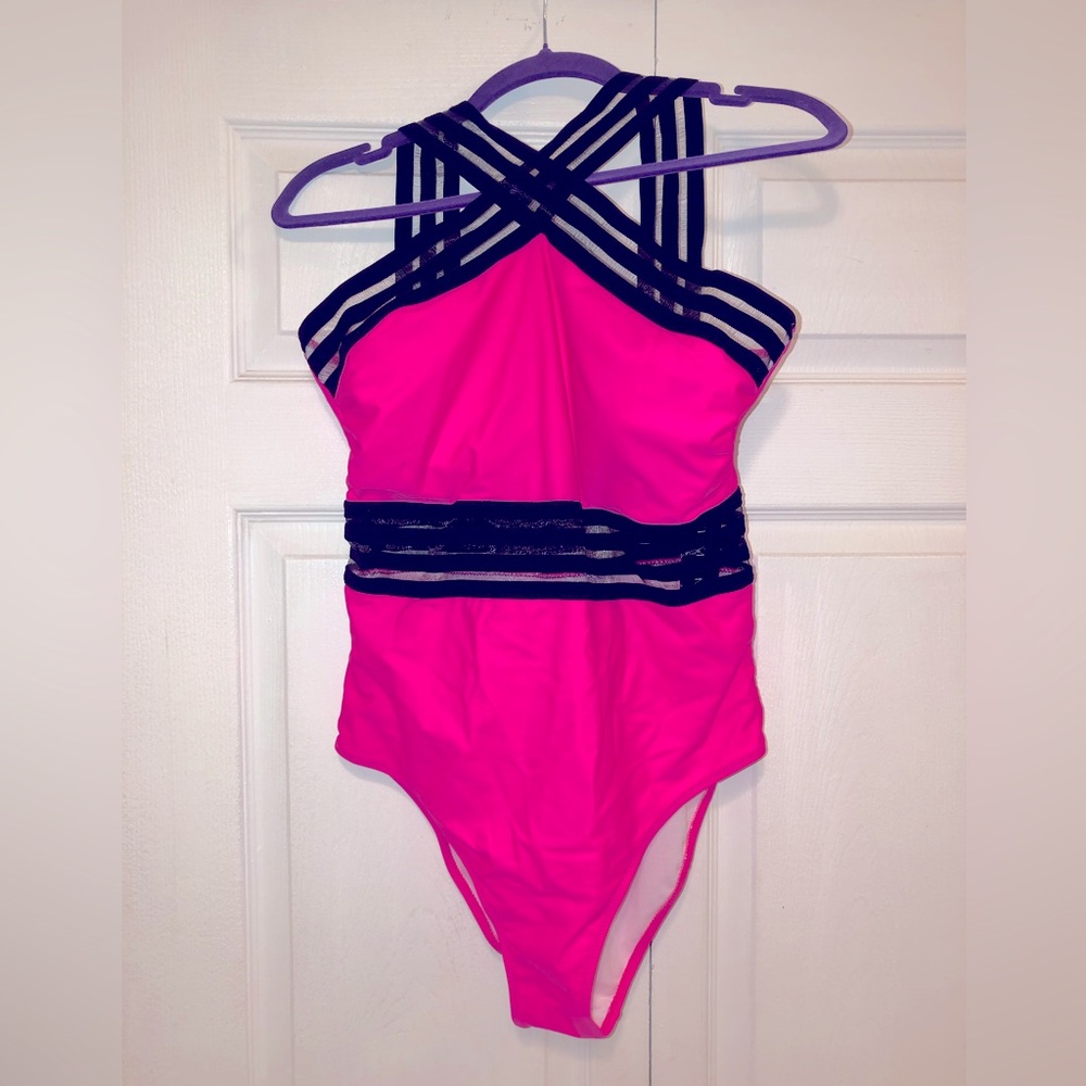 Crisscross Halter Mesh Cutout One Piece Swimsuit